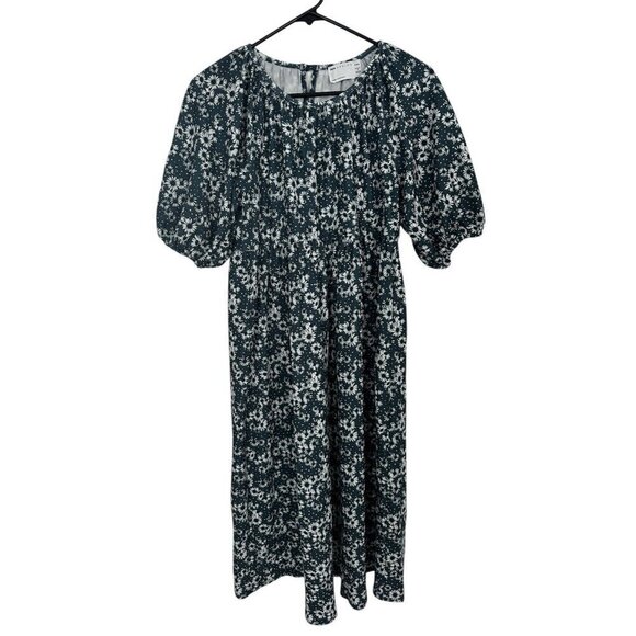 ASOS Design Dresses & Skirts - ASOS Design Ditsy Floral Print Teal Blue Puff Sleeves Tiered Smock Dress Sz 2